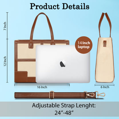 Canvas Laptop Tote Bag 14 inch Casual Briefcase Handbag