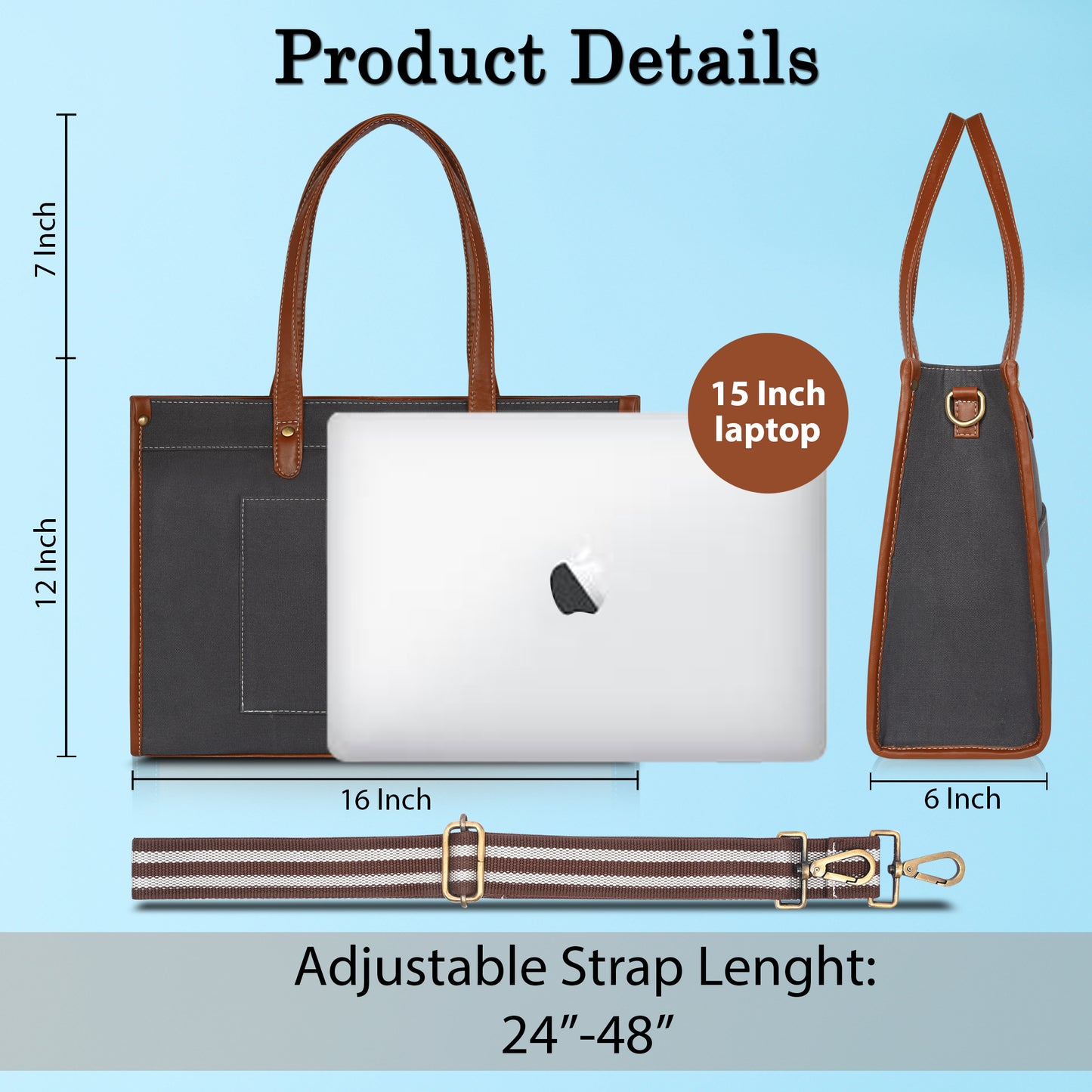 Canvas Laptop Tote Bag 14 inch Casual Briefcase Handbag