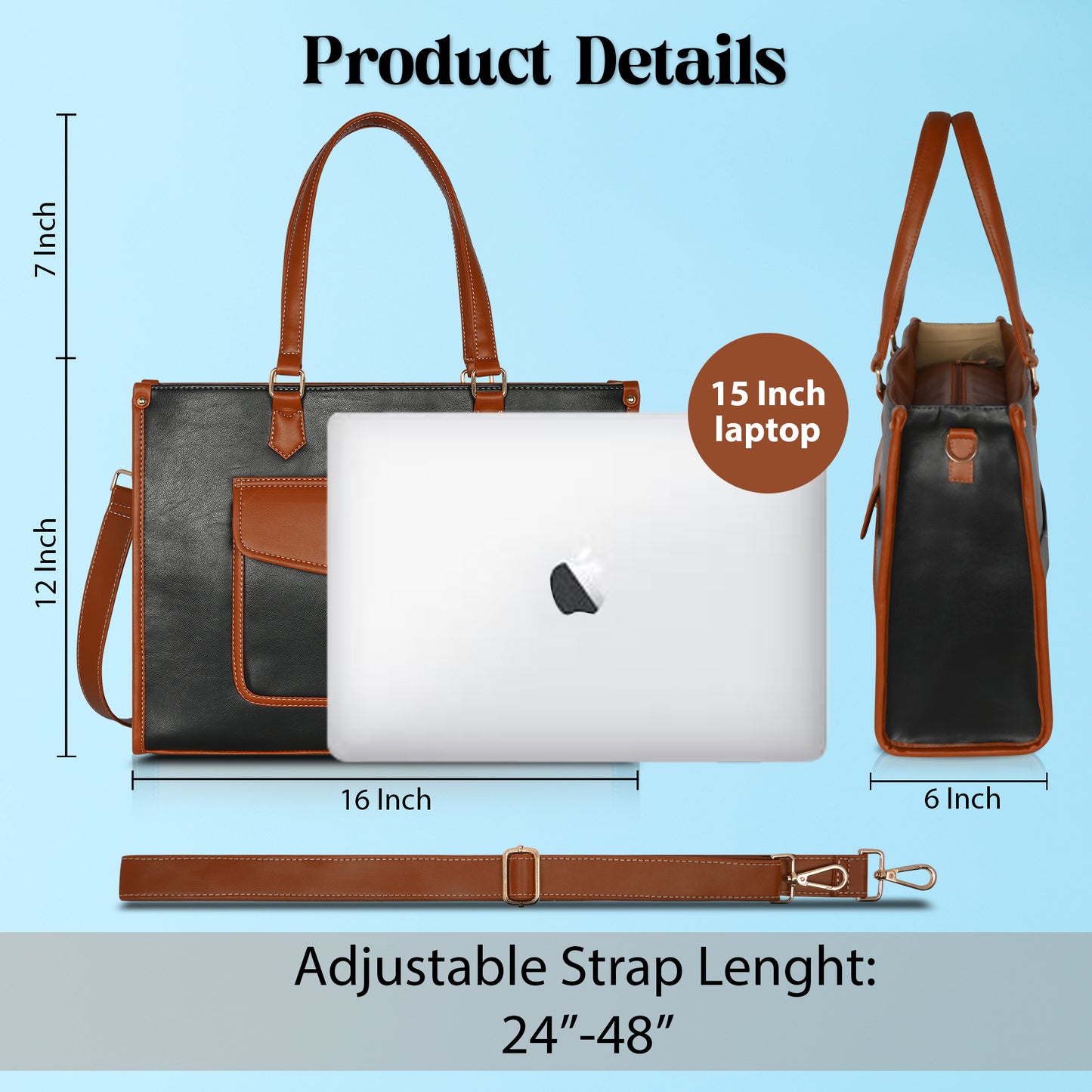 Women PU Laptop Tote bag 15 Inch College Bag Office Bag Briefcase Handbag (0076)
