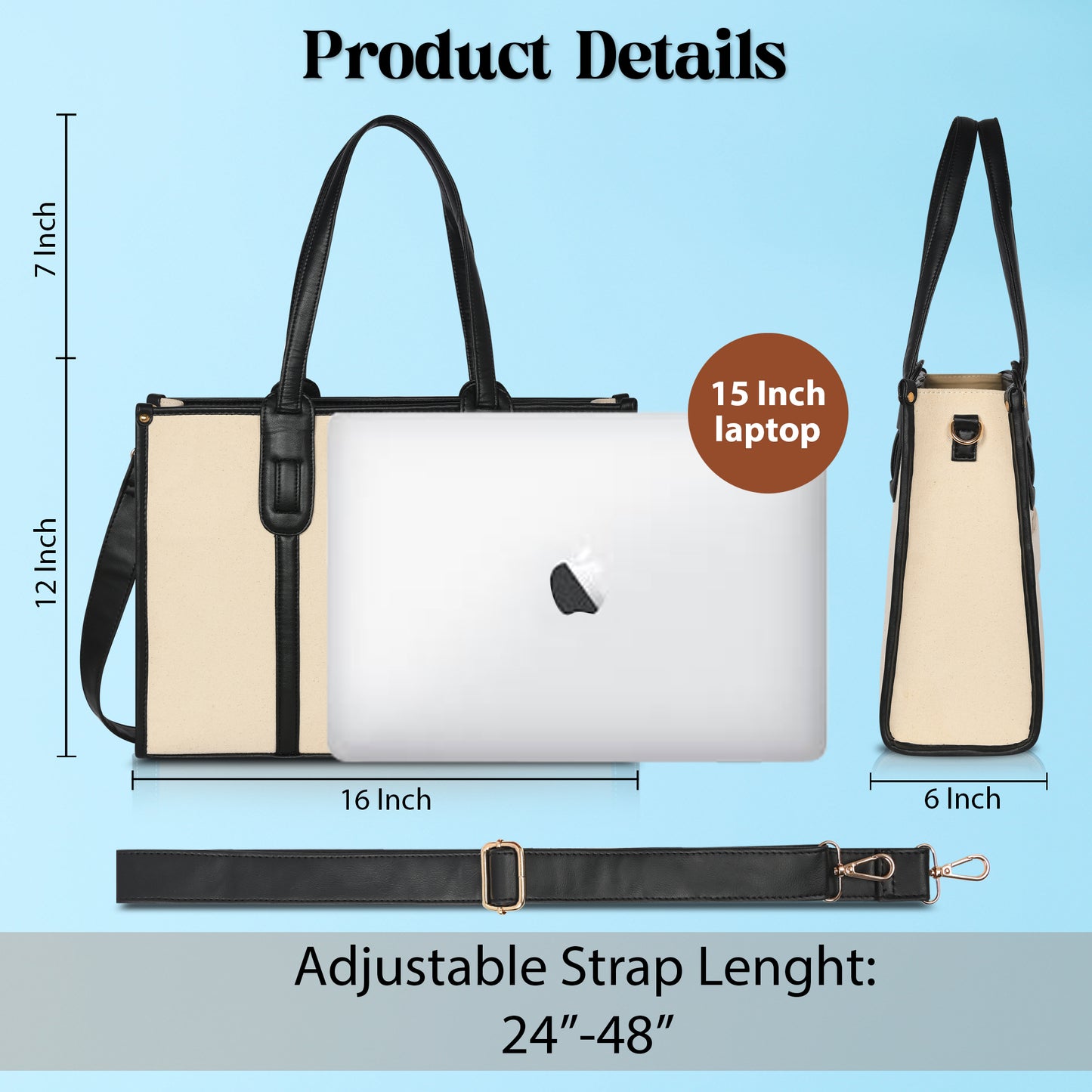 Women Canvas Laptop Tote Bags College Bag 14 inch Briefcase, Handbag for Office.