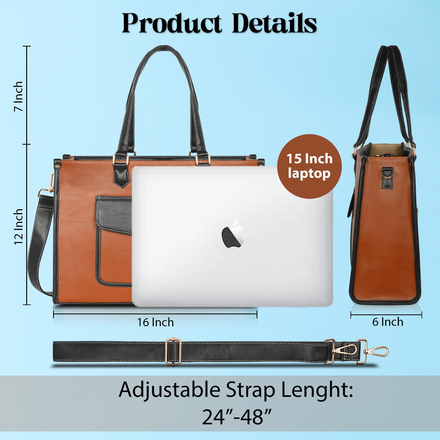 Women PU Laptop Tote bag 15 Inch College Bag Office Bag Briefcase Handbag (0076)