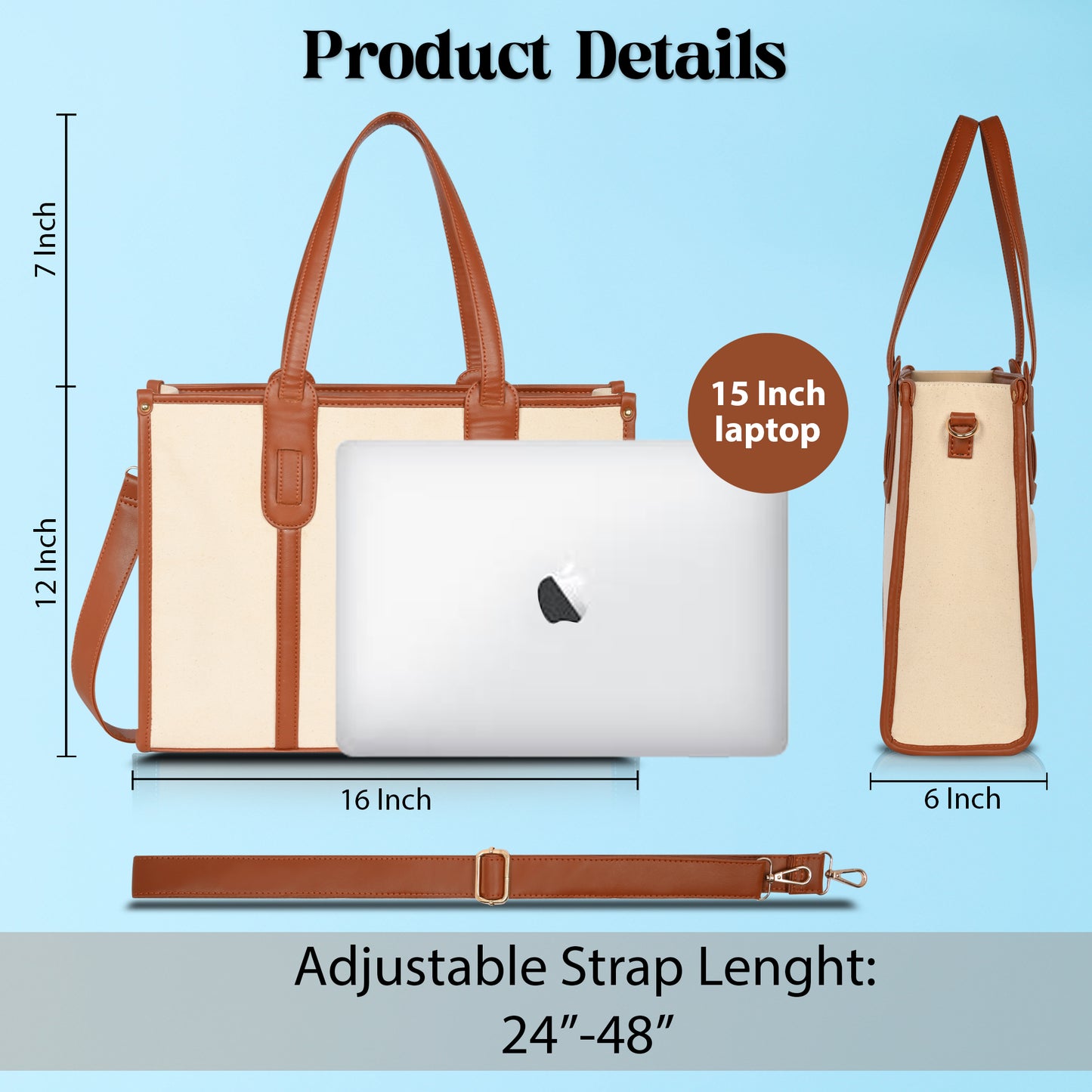 Women Canvas Laptop Tote Bags College Bag 14 inch Briefcase, Handbag for Office.
