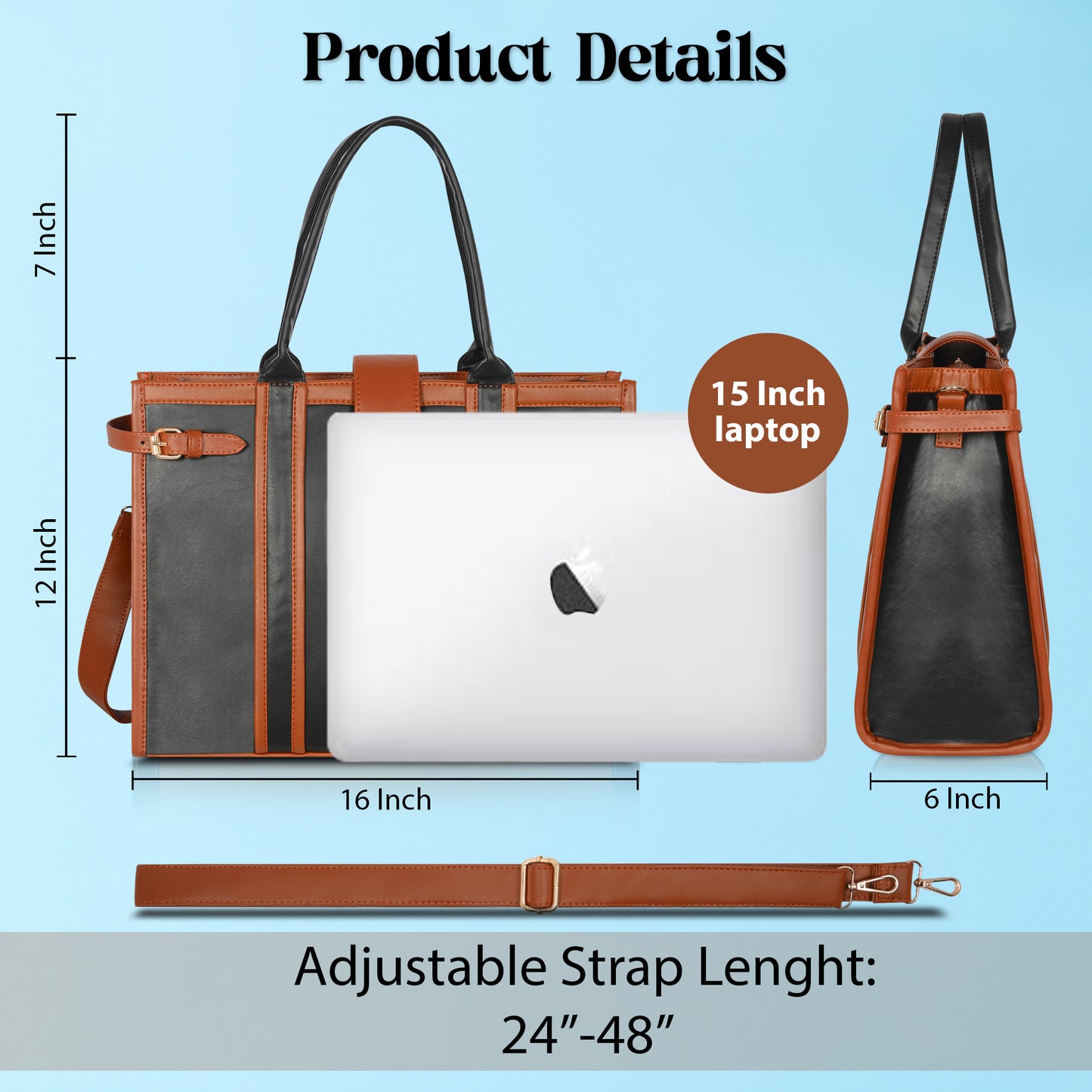 Women PU Laptop Tote bag 15 Inch College Bag Office Bag Briefcase Handbag(0075)
