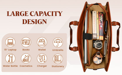Canvas Laptop Tote Bags for Women College bag 14 inch, Large Capacity Handbag for Office, School, Travel (0082)