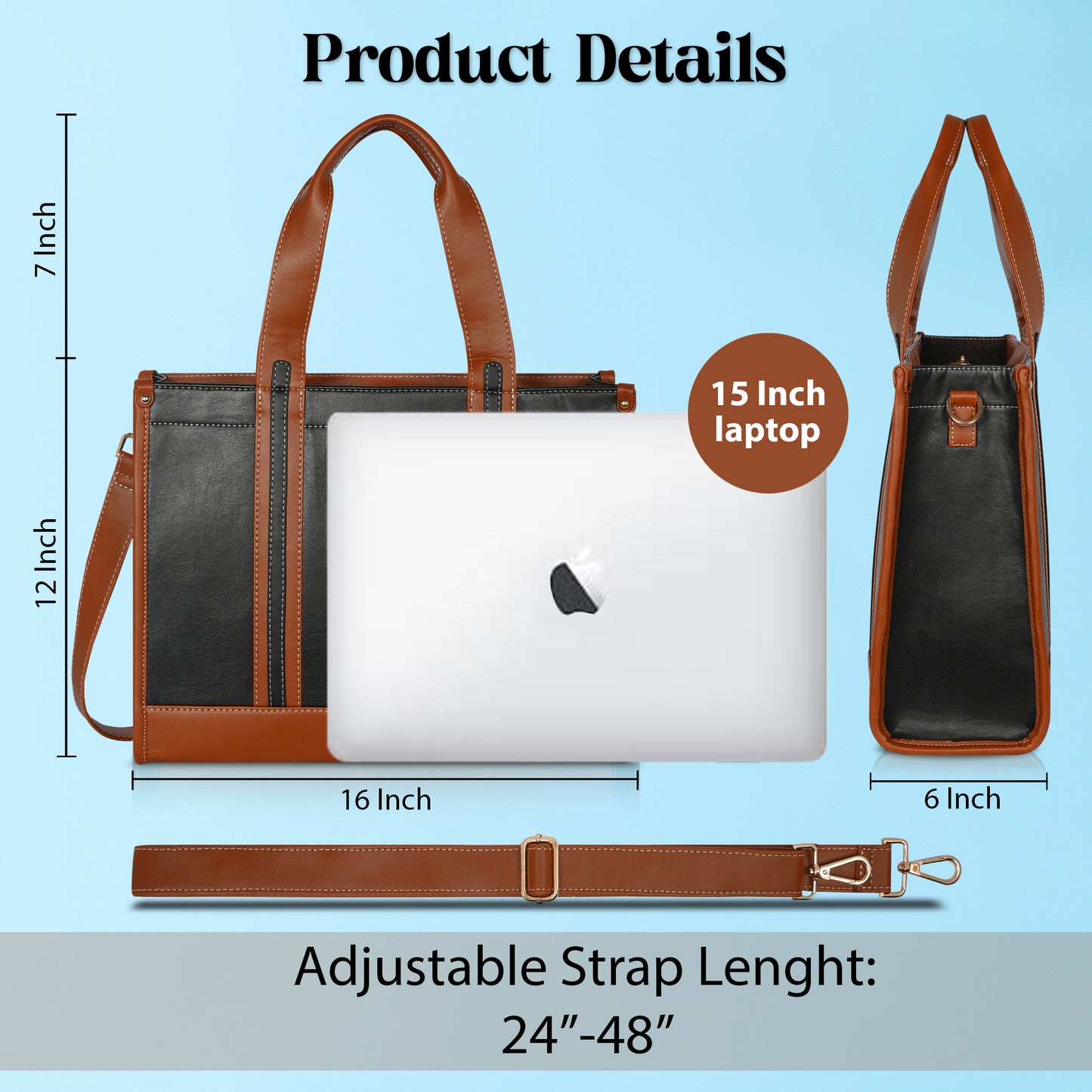Women PU Laptop Tote bag 14 Inch College Bag Office Bag Briefcase Handbag