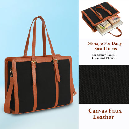 Canvas Laptop Tote Bags for Women College bag 14 inch, Large Capacity Handbag for Office, School, Travel (0082)