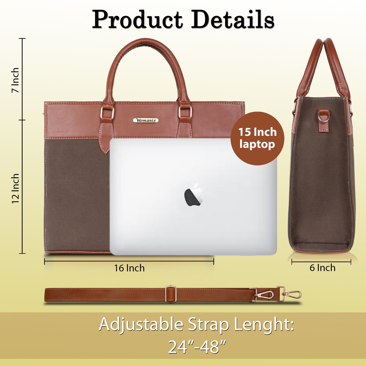 Womanix Canvas Laptop Tote Bags for Women, 15" inch tote for Women, Large Capacity Handbag for Office (93)
