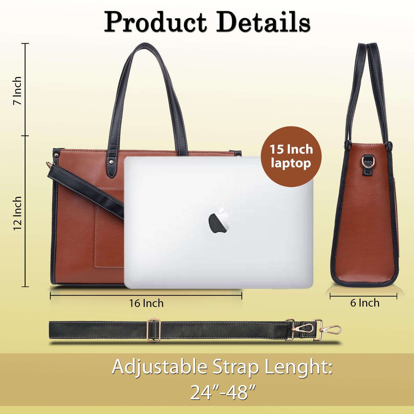 Womanix PU Laptop Tote Bags for Women with Front Pocket, Work Bag,15 inch tote for Women, Large Capacity Handbag for Office, School, Travel, Teacher Purse, Daily Use (0100))