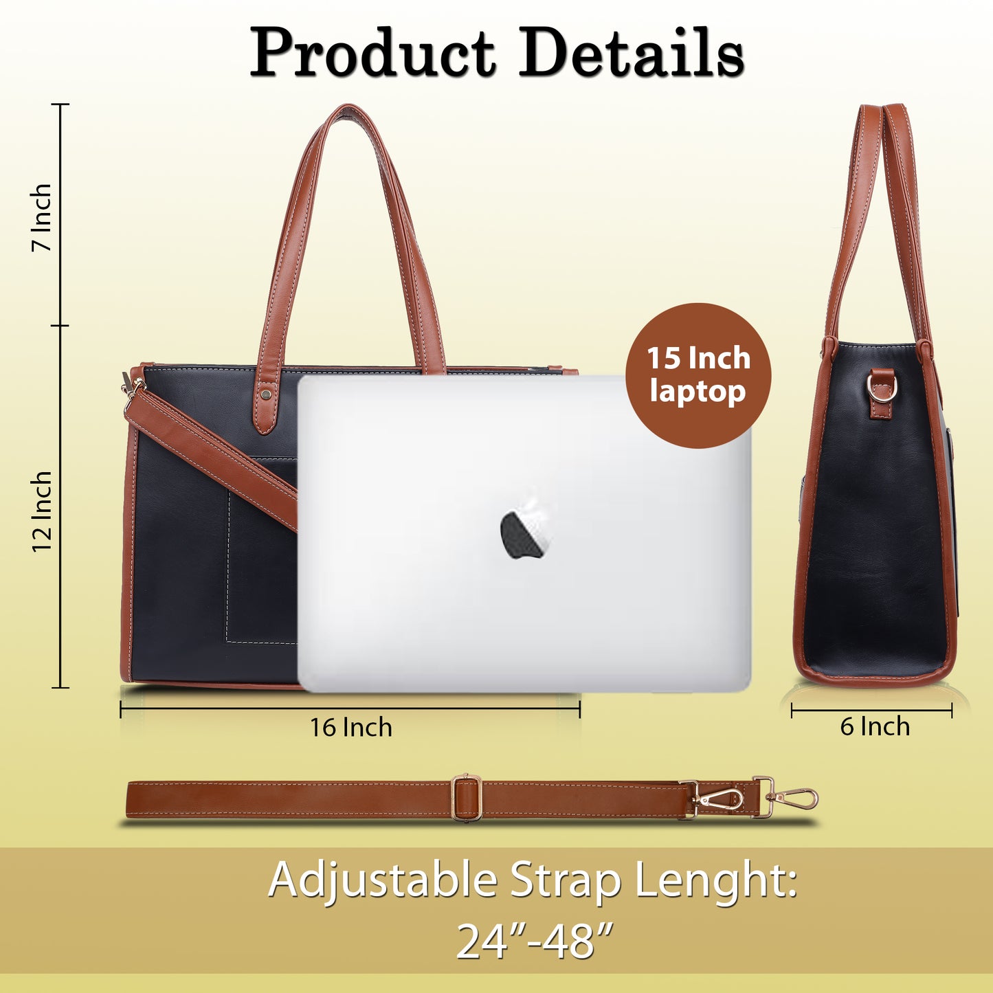 Womanix PU Laptop Tote Bags for Women with Front Pocket, Work Bag,15 inch tote for Women, Large Capacity Handbag for Office, School, Travel, Teacher Purse, Daily Use (0100))