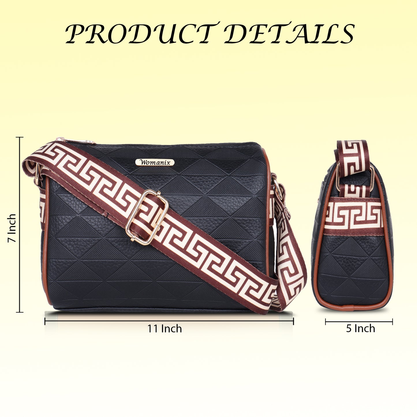 Womanix Trendy Sling Bag with Adjustable Straps | Faux-Leather Women's Handbags | Sling for Casual Carry Ladies Purse, Girls Cross Body Bag (0109)