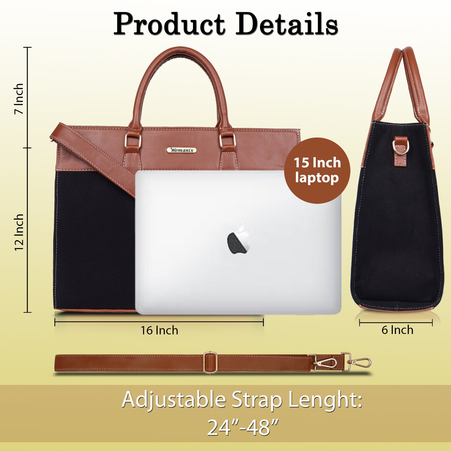 Womanix Canvas Laptop Tote Bags for Women, 15" inch tote for Women, Large Capacity Handbag for Office (93)