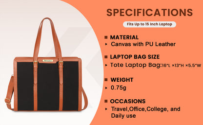 Canvas Laptop Tote Bags for Women College bag 14 inch, Large Capacity Handbag for Office, School, Travel (0082)