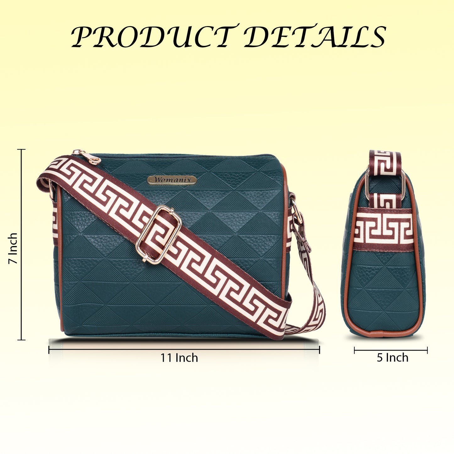 Womanix Trendy Sling Bag with Adjustable Straps | Faux-Leather Women's Handbags | Sling for Casual Carry Ladies Purse, Girls Cross Body Bag (0109)