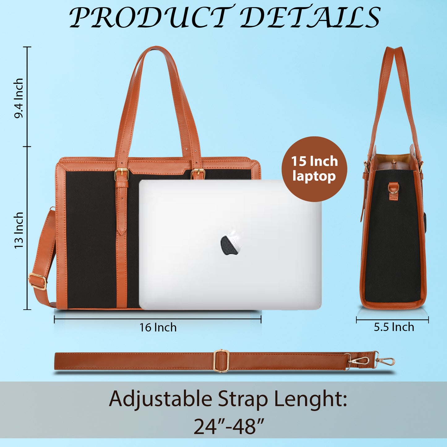 Womanix Canvas Laptop Tote Bags for Women, Work Bag, 15 inch tote for Women, Large Capacity Handbag for Office, School, Travel, Teacher Purse (0082)