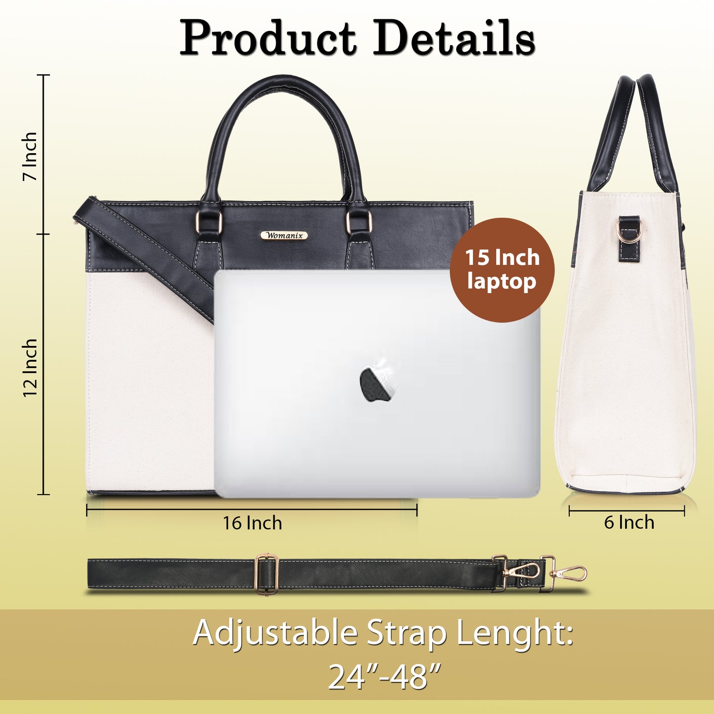 Womanix Canvas Laptop Tote Bags for Women, 15" inch tote for Women, Large Capacity Handbag for Office (93)