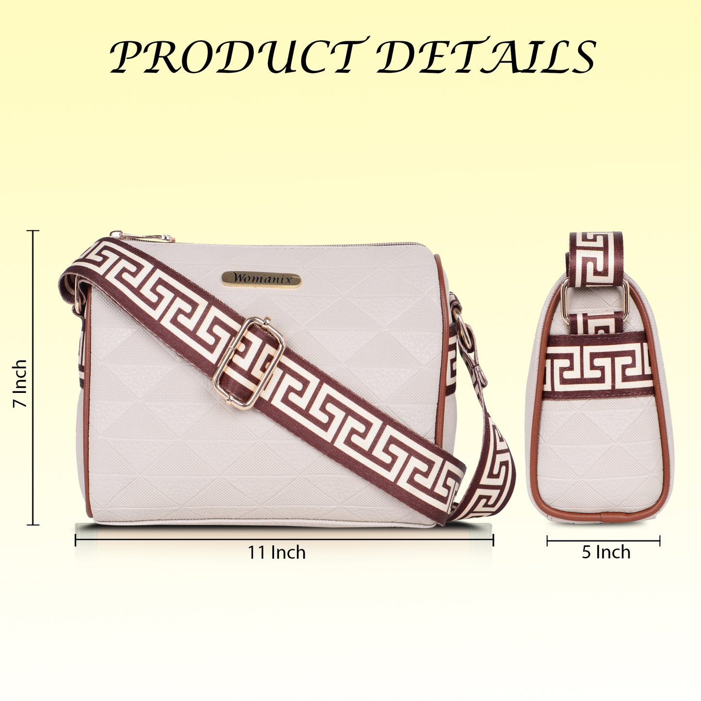 Womanix Trendy Sling Bag with Adjustable Straps | Faux-Leather Women's Handbags | Sling for Casual Carry Ladies Purse, Girls Cross Body Bag (0109)