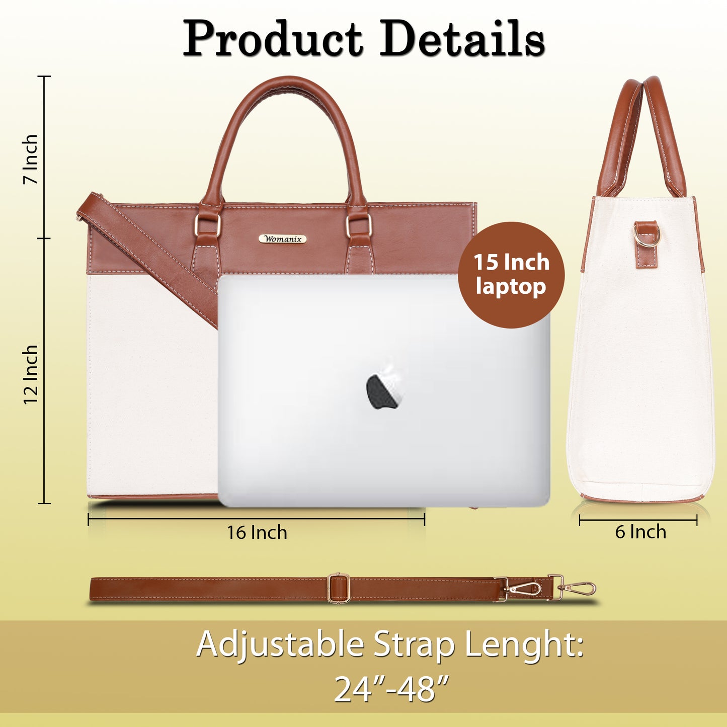 Womanix Canvas Laptop Tote Bags for Women, 15" inch tote for Women, Large Capacity Handbag for Office (93)