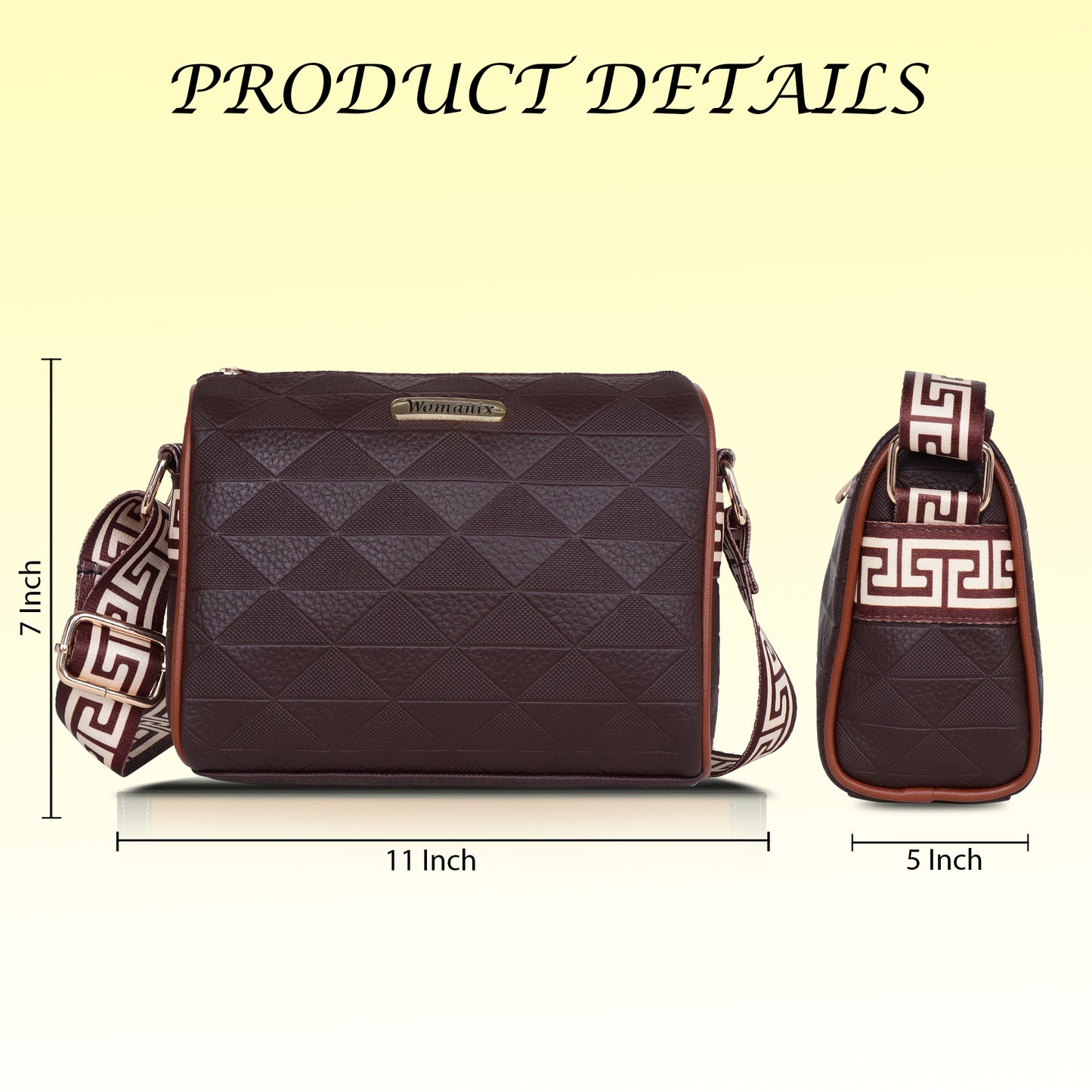 Womanix Trendy Sling Bag with Adjustable Straps | Faux-Leather Women's Handbags | Sling for Casual Carry Ladies Purse, Girls Cross Body Bag (0109)