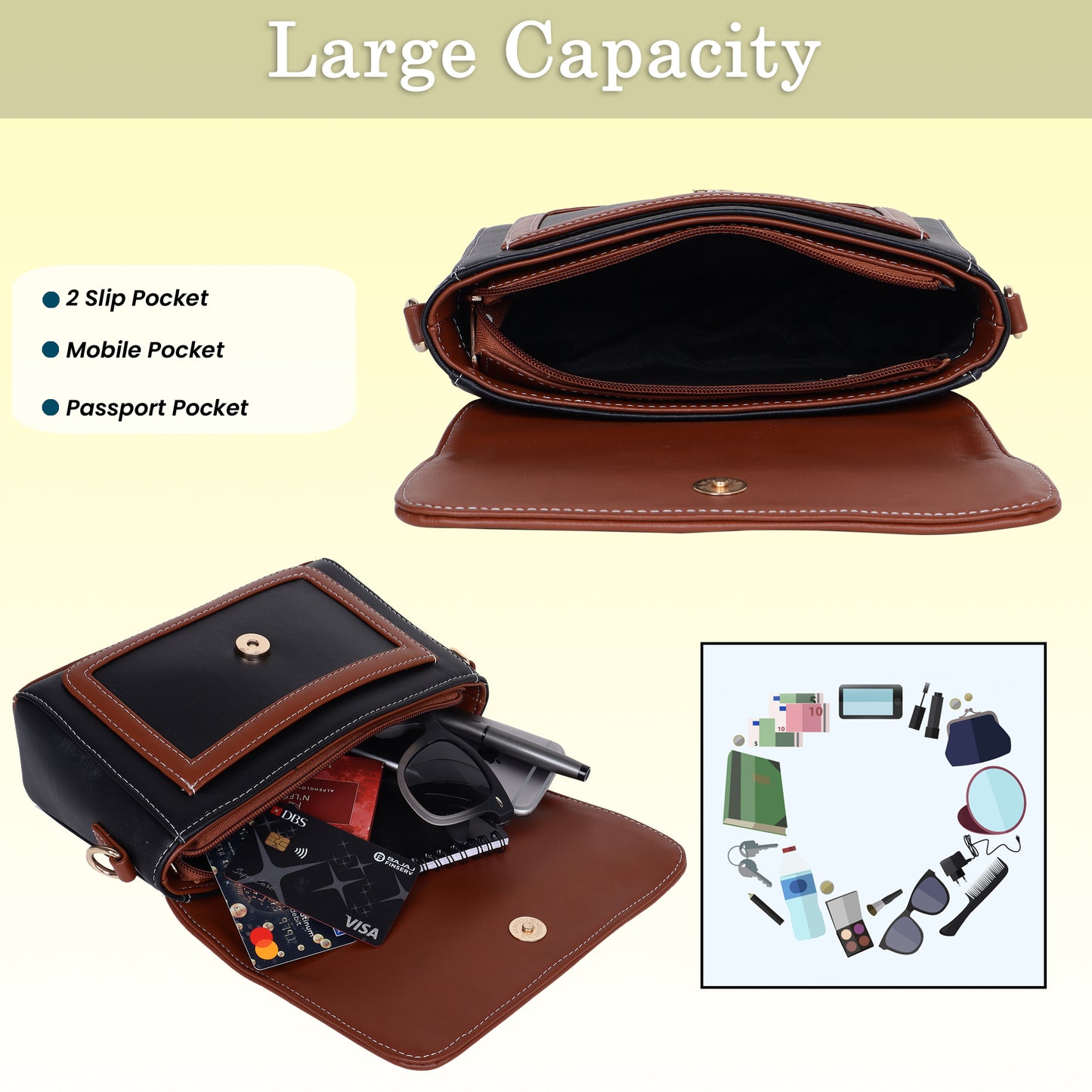 Womanix Faux-Leather Women's Sling Bag Casual Handbags Ladies Purse, Girls Cross Body Shoulder Bag (0108)