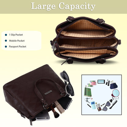 Womanix Tri- Compartment Handbag, Handbags for Women Large Capacity Tote Shoulder Bags for Ladies, double Handle Satchel Purse daily use, office (0101)
