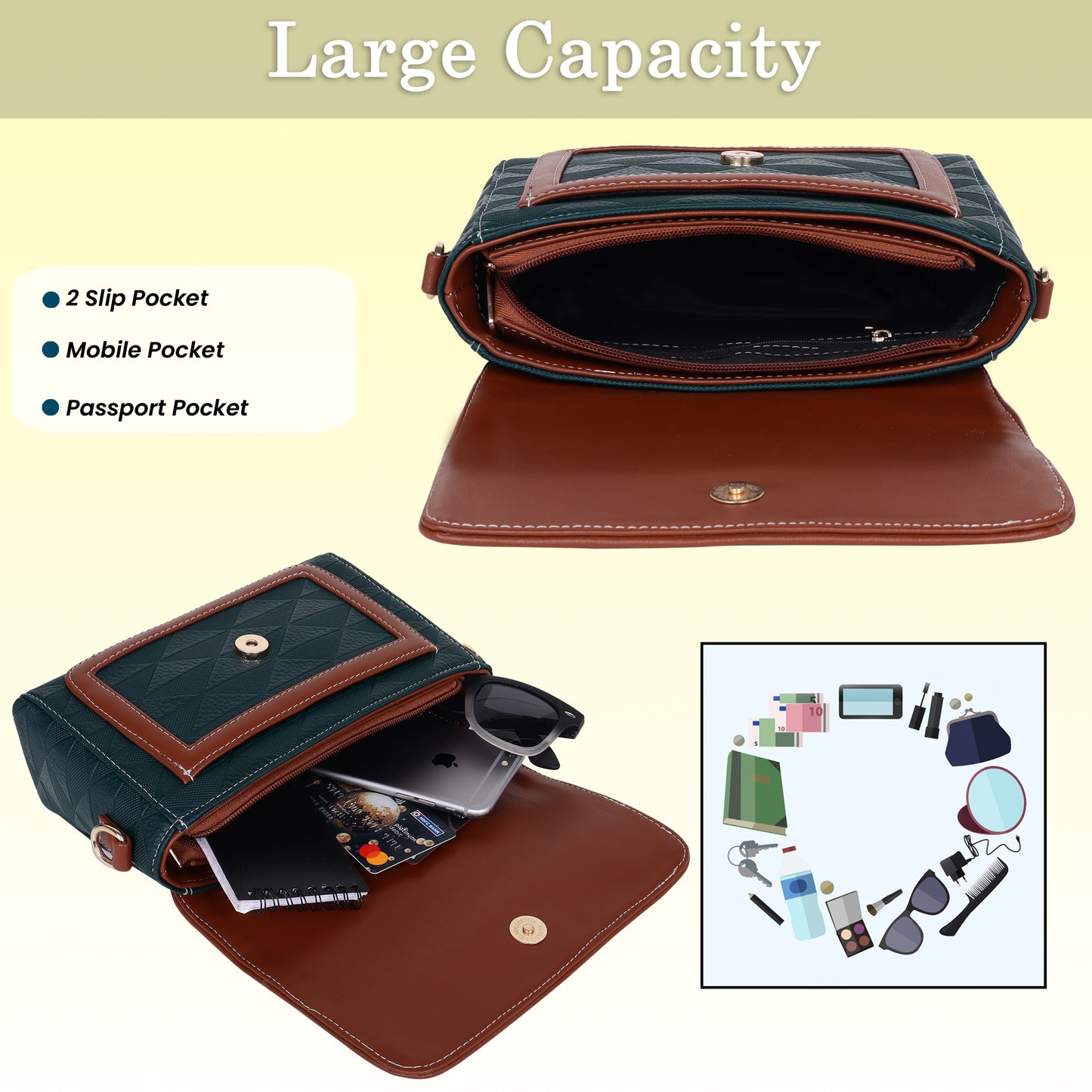 Womanix Crossbody Sling Bag Lightweight & Spacious with Adjustable Strap Stylish & Ideal for Travel & Work Premium Ladies Purse Mobile Phone Wallet Shoulder Bag (107)