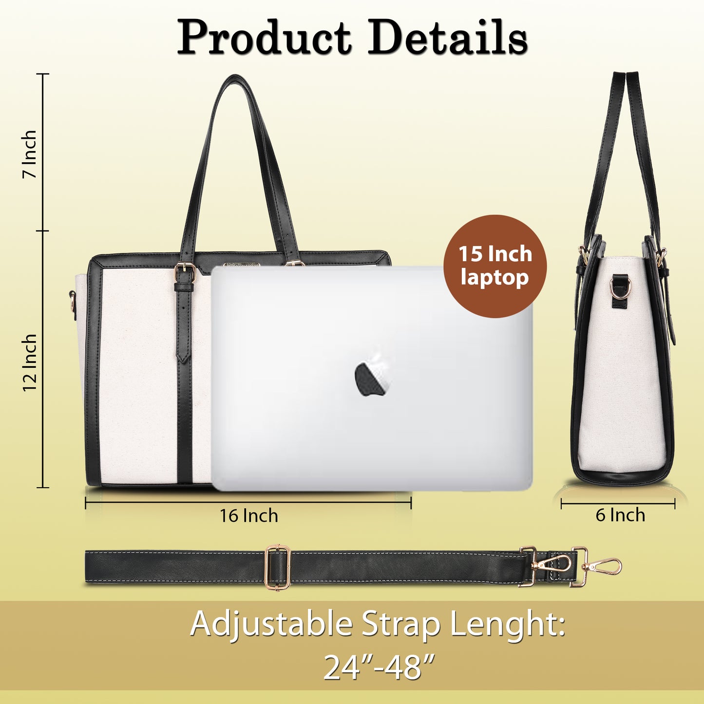 Womanix Canvas Laptop Tote Bags for Women, Work Bag, 15 inch tote for Women, Large Capacity Handbag for Office, School, Travel, Teacher Purse (0082)
