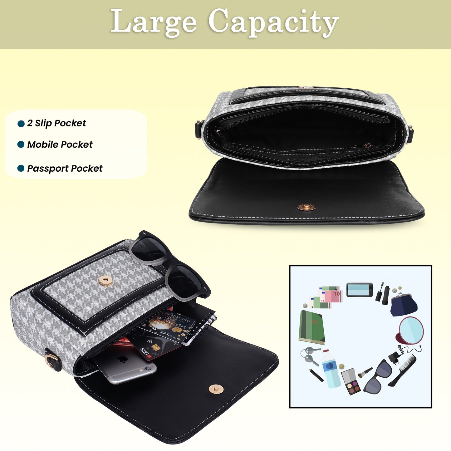 Womanix Crossbody Sling Bag Lightweight & Spacious with Adjustable Strap Stylish & Ideal for Travel & Work Premium Ladies Purse Mobile Phone Wallet Shoulder Bag (107)