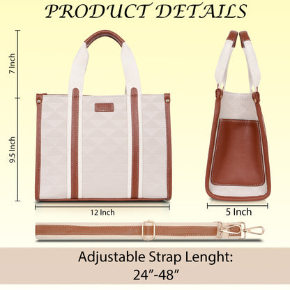 Womanix PU Laptop Tote Bags for Women with Front Pocket, Work Bag,15 inch tote for Women, Large Capacity Handbag for Office, School, Travel, Teacher Purse (Beige Tan) (0096)