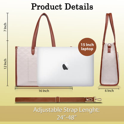 Womanix Laptop Tote Bag PU Laptop Bag 14 inch Work Shoulder Bags Casual Briefcase Handbag for Travel, Office, College (0089)