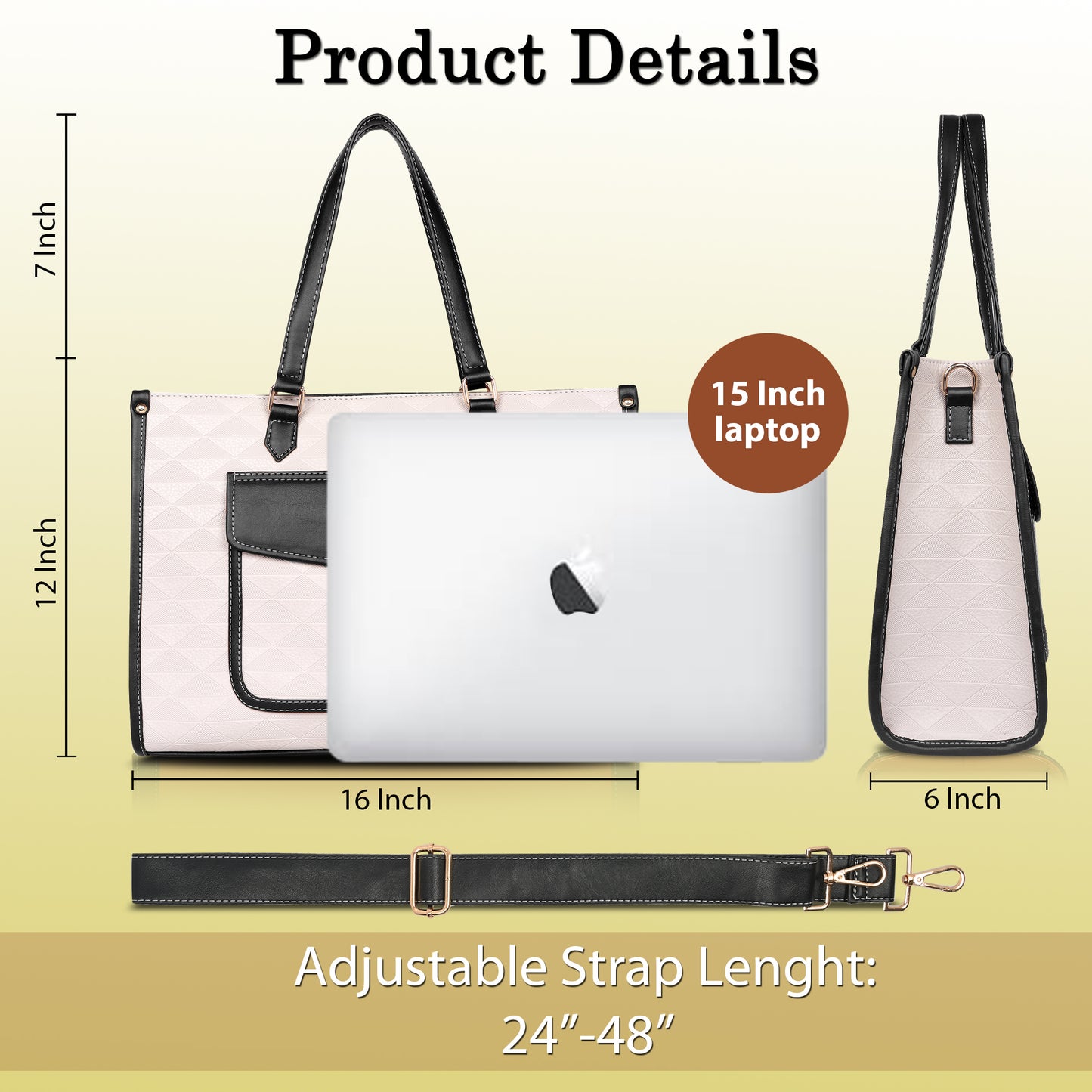 Womanix PU Laptop Tote Bags for Women with Front Pocket, Work Bag,15 inch tote for Women, Large Capacity Handbag for Office, School, Travel, Teacher Purse (0091)
