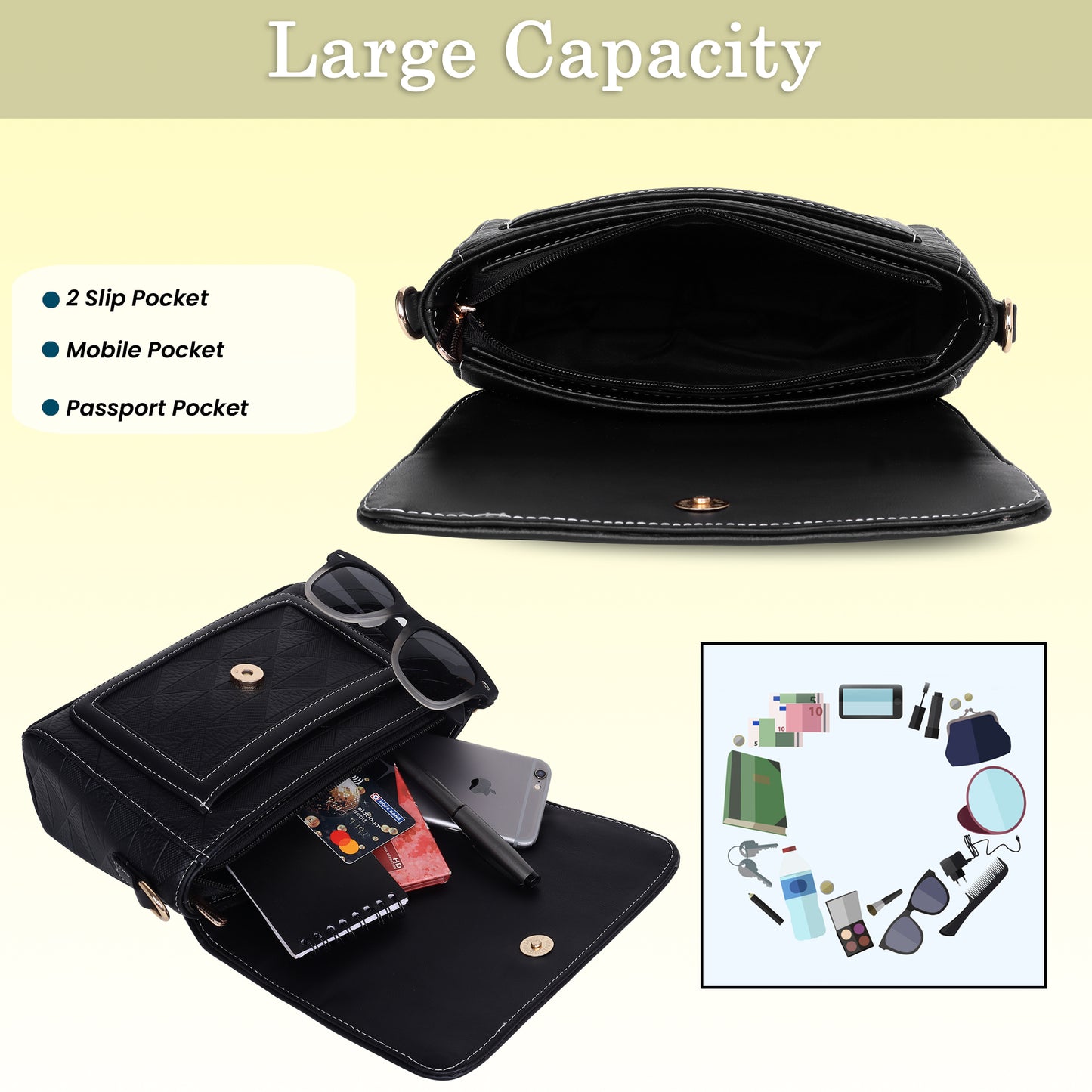 Womanix Crossbody Sling Bag Lightweight & Spacious with Adjustable Strap Stylish & Ideal for Travel & Work Premium Ladies Purse Mobile Phone Wallet Shoulder Bag (107)