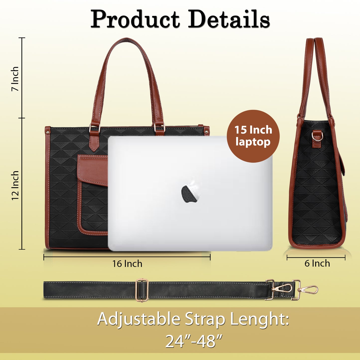 Womanix PU Laptop Tote Bags for Women with Front Pocket, Work Bag,15 inch tote for Women, Large Capacity Handbag for Office, School, Travel, Teacher Purse (0091)