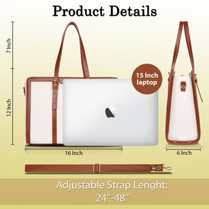 Womanix Canvas Laptop Tote Bags for Women, Work Bag, 15 inch tote for Women, Large Capacity Handbag for Office, School, Travel, Teacher Purse (0082)