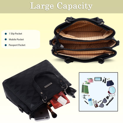 Womanix Tri- Compartment Handbag, Handbags for Women Large Capacity Tote Shoulder Bags for Ladies, double Handle Satchel Purse daily use, office (0101)