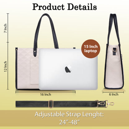 Womanix Laptop Tote Bag PU Laptop Bag 14 inch Work Shoulder Bags Casual Briefcase Handbag for Travel, Office, College (0089)