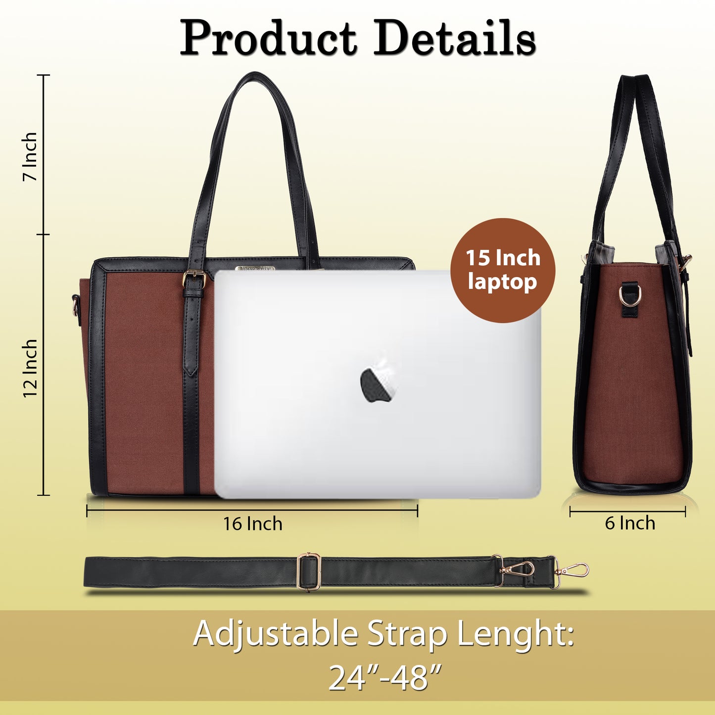 Womanix Canvas Laptop Tote Bags for Women, Work Bag, 15 inch tote for Women, Large Capacity Handbag for Office, School, Travel, Teacher Purse (0082)