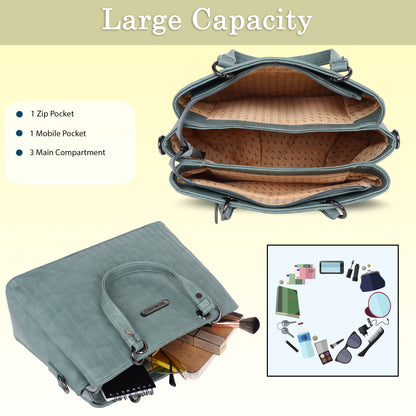 Womanix Tri- Compartment Handbag, Handbags for Women Large Capacity Tote Shoulder Bags for Ladies, double Handle Satchel Purse daily use, office (0101)