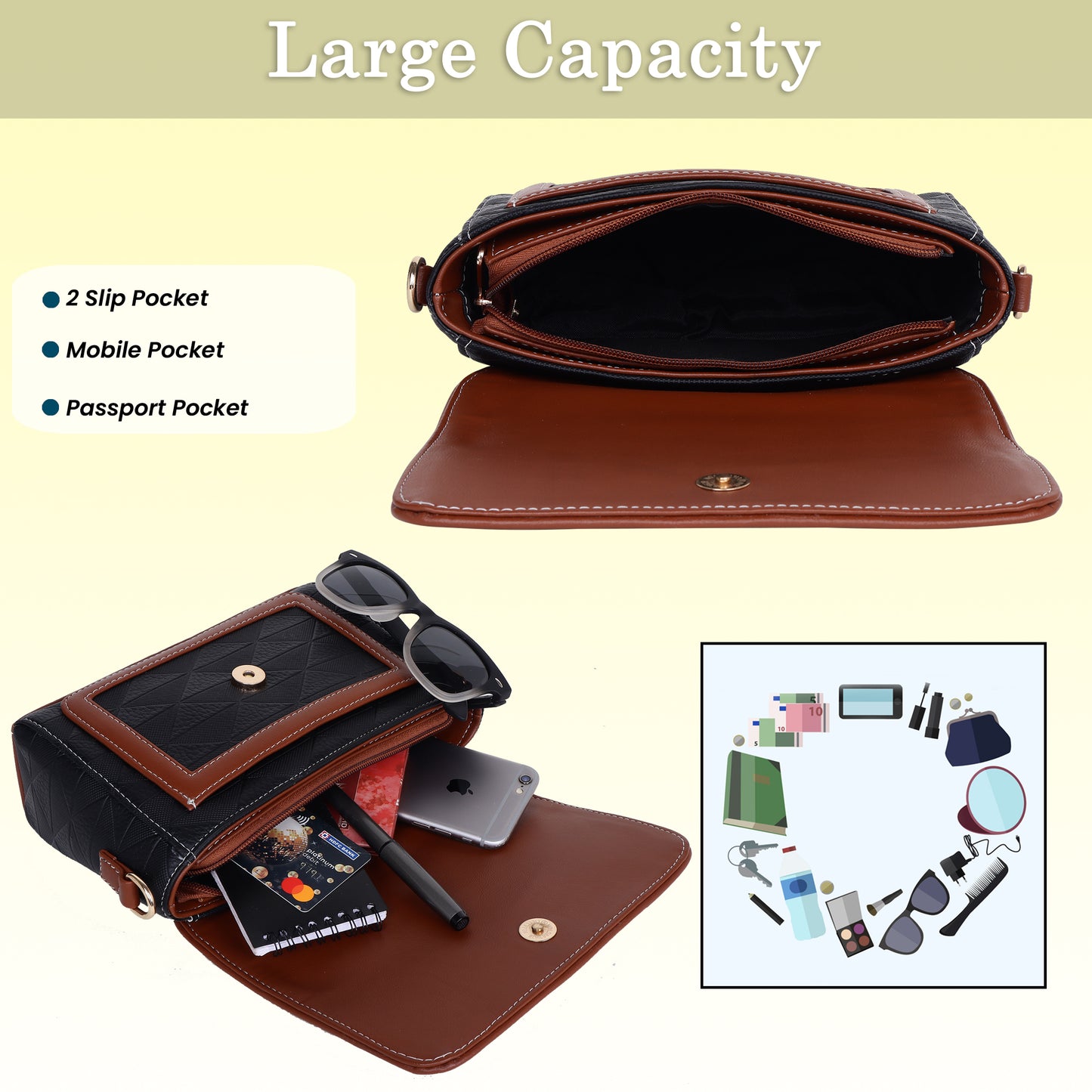 Womanix Crossbody Sling Bag Lightweight & Spacious with Adjustable Strap Stylish & Ideal for Travel & Work Premium Ladies Purse Mobile Phone Wallet Shoulder Bag (107)