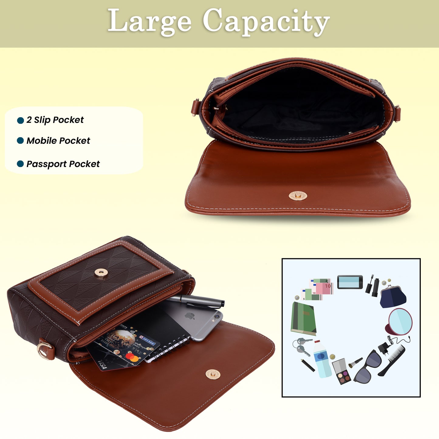 Womanix Crossbody Sling Bag Lightweight & Spacious with Adjustable Strap Stylish & Ideal for Travel & Work Premium Ladies Purse Mobile Phone Wallet Shoulder Bag (107)