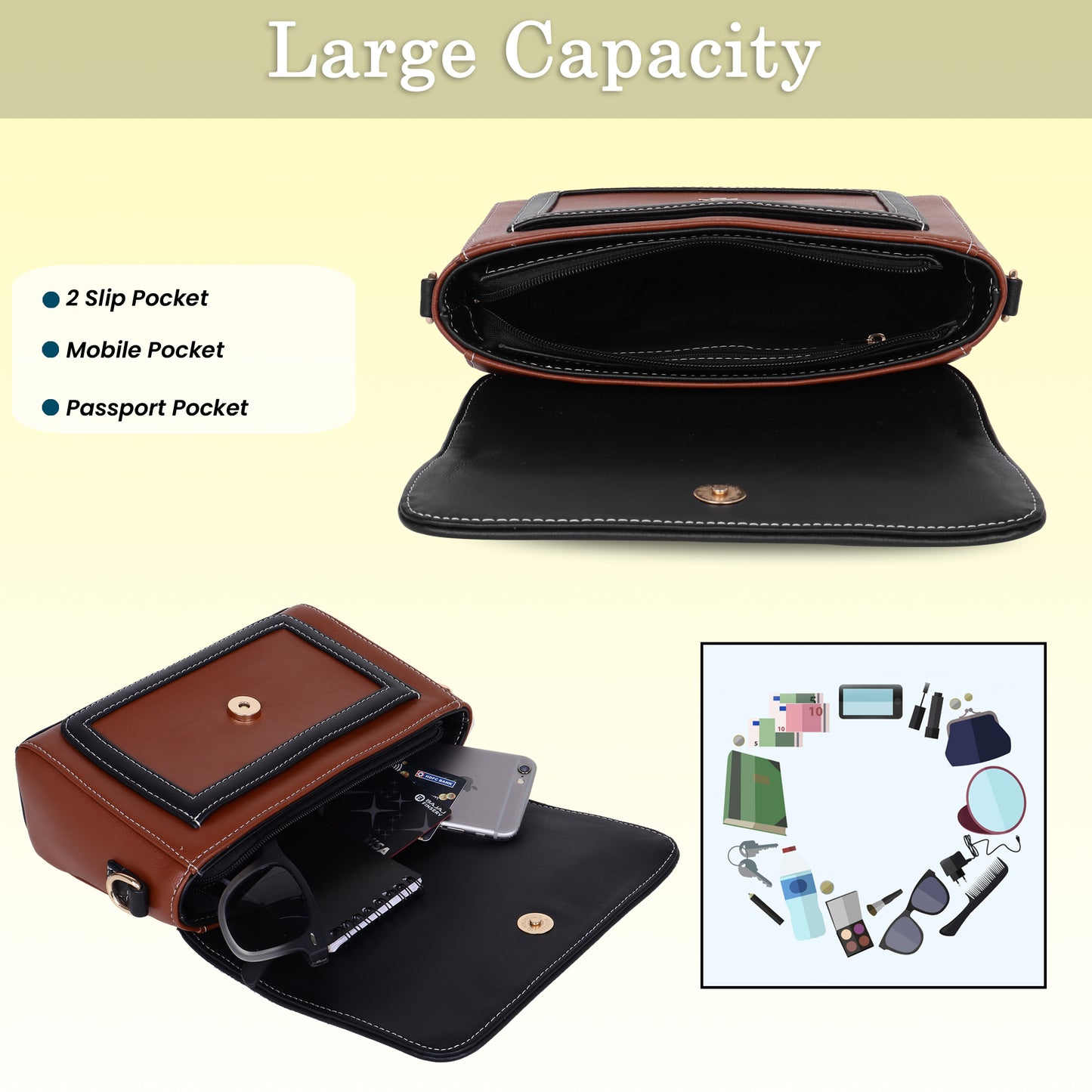 Womanix Faux-Leather Women's Sling Bag Casual Handbags Ladies Purse, Girls Cross Body Shoulder Bag (0108)
