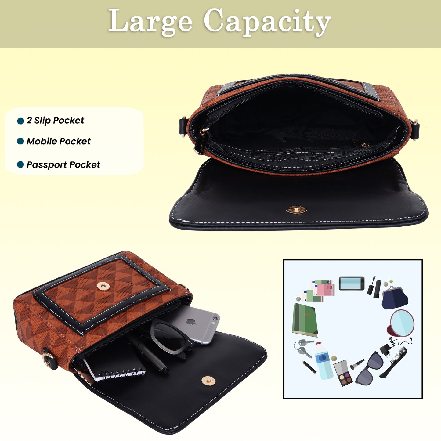 Womanix Crossbody Sling Bag Lightweight & Spacious with Adjustable Strap Stylish & Ideal for Travel & Work Premium Ladies Purse Mobile Phone Wallet Shoulder Bag (107)