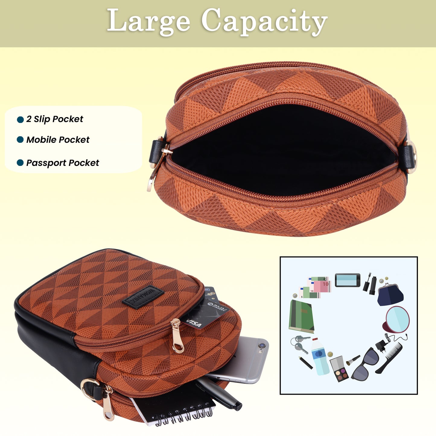 Womanix Small Crossbody Cell Phone Bag for Women, Mini Over Shoulder Handbag Purse Women’s Mobile Sling Bag with Holder Wallet. (0106)