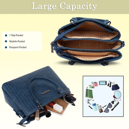 Womanix Tri- Compartment Handbag, Handbags for Women Large Capacity Tote Shoulder Bags for Ladies, double Handle Satchel Purse daily use, office (0101)