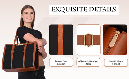 Canvas Laptop Tote Bags for Women College bag 14 inch, Large Capacity Handbag for Office, School, Travel (0082)
