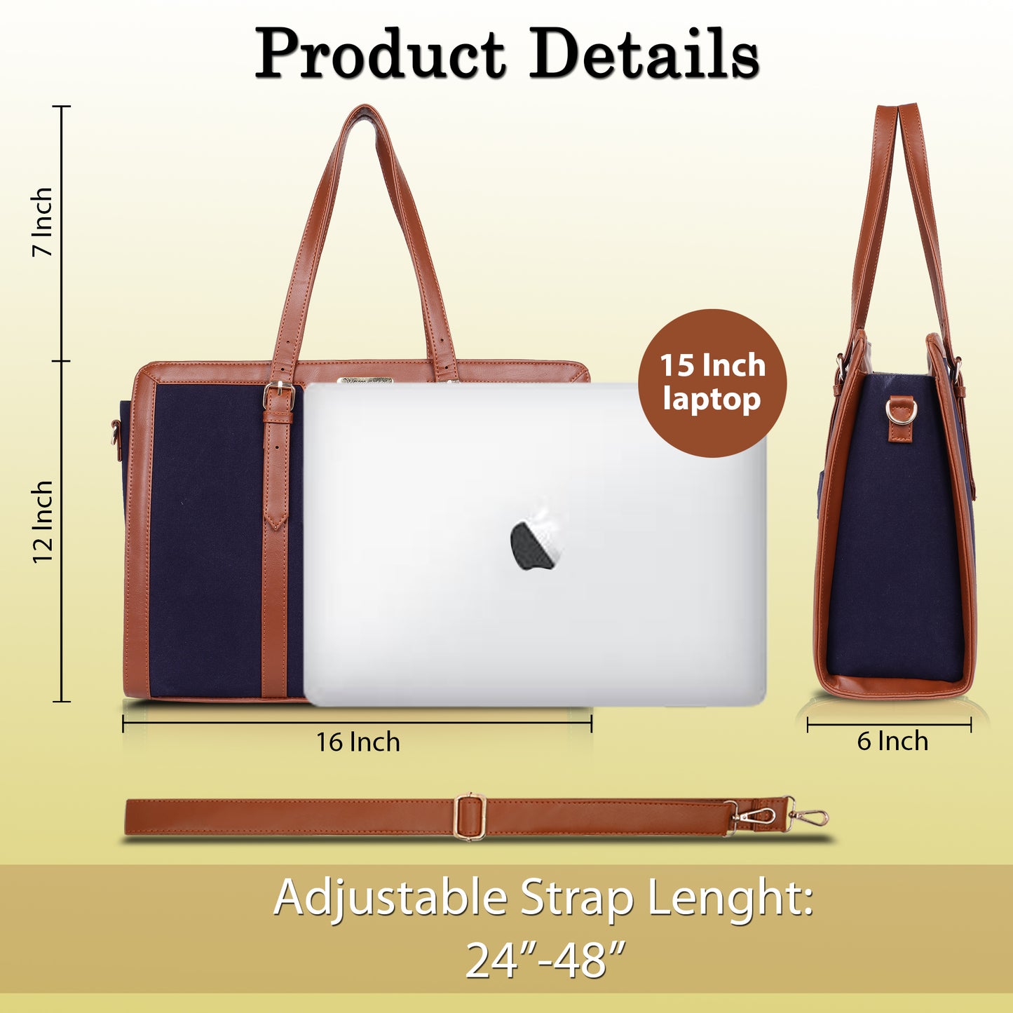 Womanix Canvas Laptop Tote Bags for Women, Work Bag, 15 inch tote for Women, Large Capacity Handbag for Office, School, Travel, Teacher Purse (0082)