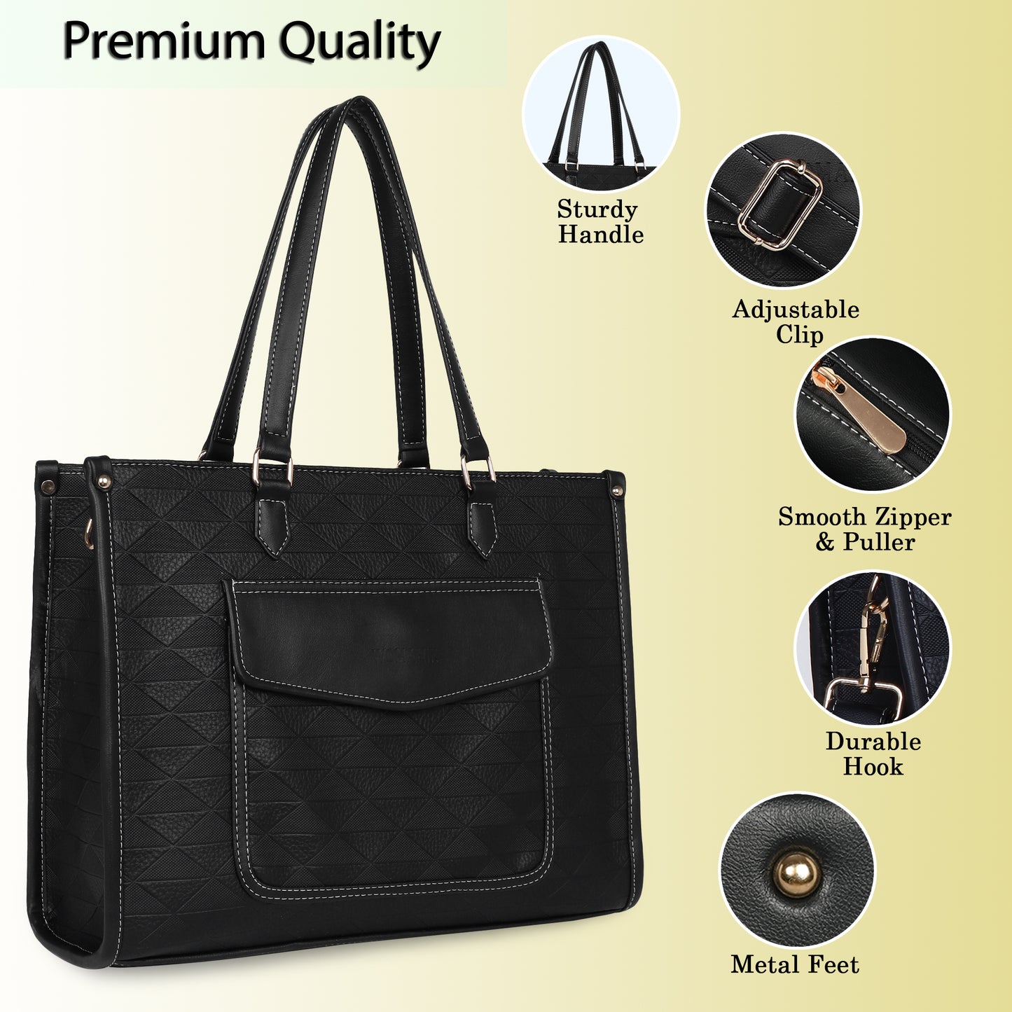 Womanix PU Laptop Tote Bags for Women with Front Pocket, Work Bag,15 inch tote for Women, Large Capacity Handbag for Office, School, Travel, Teacher Purse (0091)