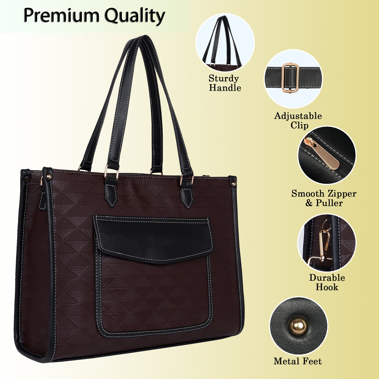 Womanix PU Laptop Tote Bags for Women with Front Pocket, Work Bag,15 inch tote for Women, Large Capacity Handbag for Office, School, Travel, Teacher Purse (0091)