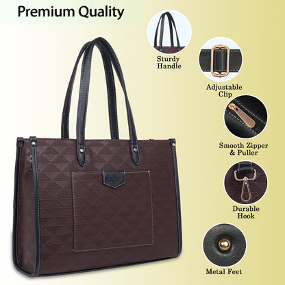 Womanix Laptop Tote Bag PU Laptop Bag 14 inch Work Shoulder Bags Casual Briefcase Handbag for Travel, Office, College (0089)