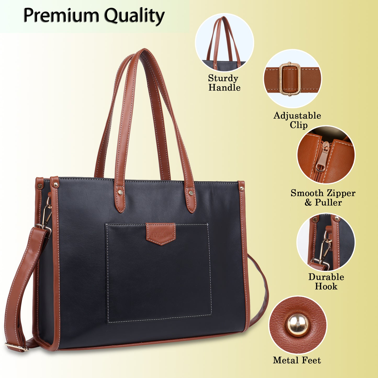 Womanix PU Laptop Tote Bags for Women with Front Pocket, Work Bag,15 inch tote for Women, Large Capacity Handbag for Office, School, Travel, Teacher Purse, Daily Use (0100))