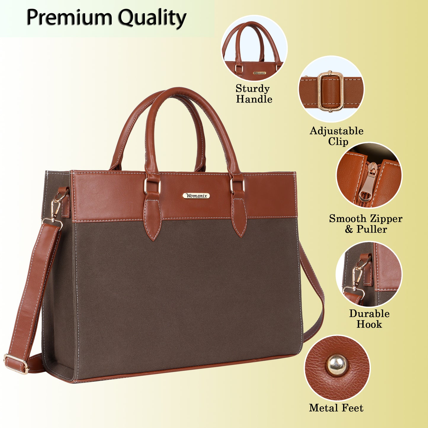 Womanix Canvas Laptop Tote Bags for Women, 15" inch tote for Women, Large Capacity Handbag for Office (93)